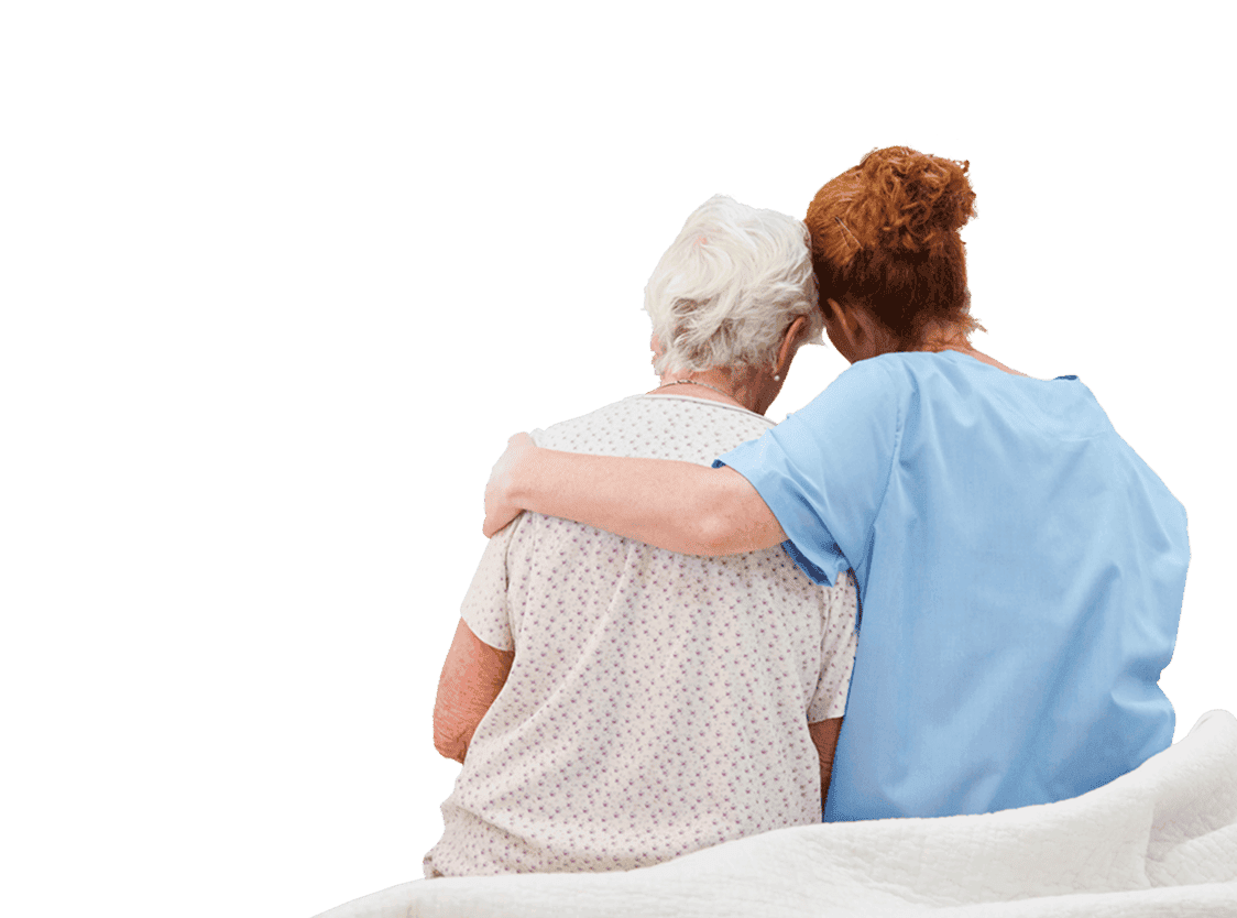 
                        Schwester umarmt Bewohnerin im Hospiz